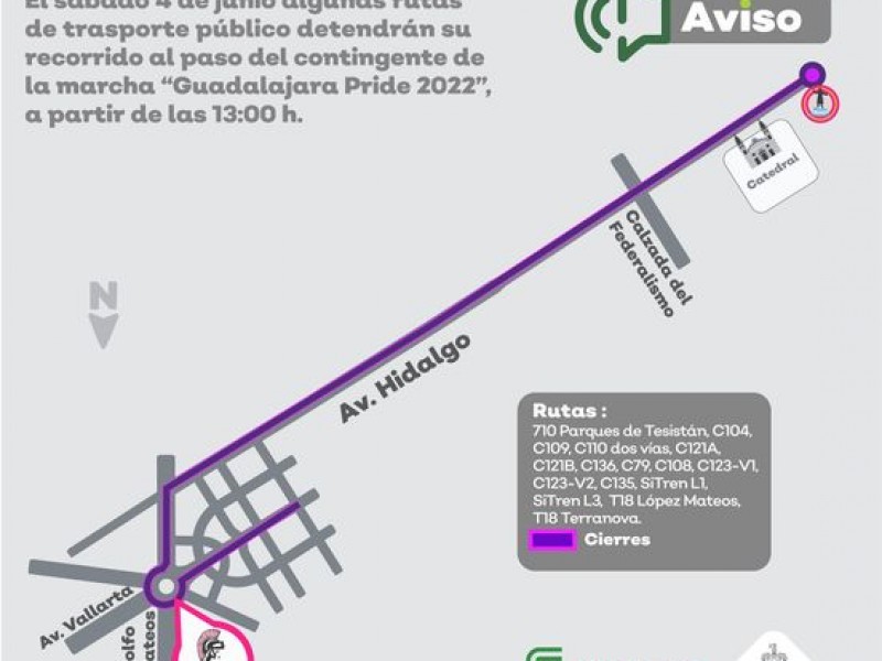 Modifican derrotero rutas del transporte público por marcha gay