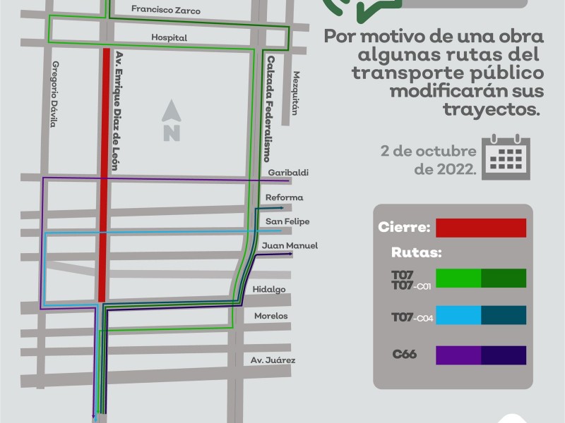 Modifican derroteros de transporte público por carrera y obras