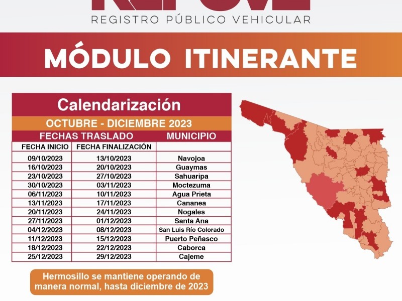 Módulo itinerante de Repuve apoyará a 12 municipios