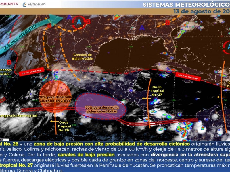 Monitorean dos bajas presiones que pudieran convertirse en huracán