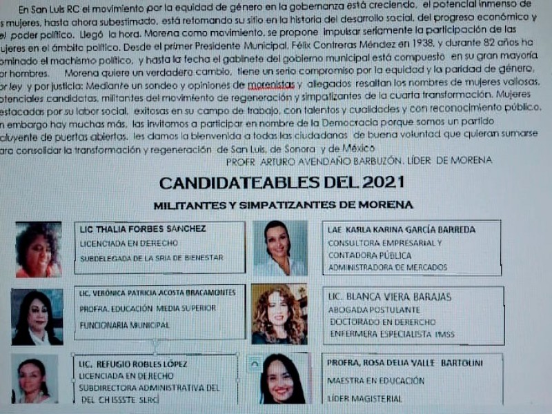 MORENA buscará tener a una mujer candidata para 2021 en SLRC.