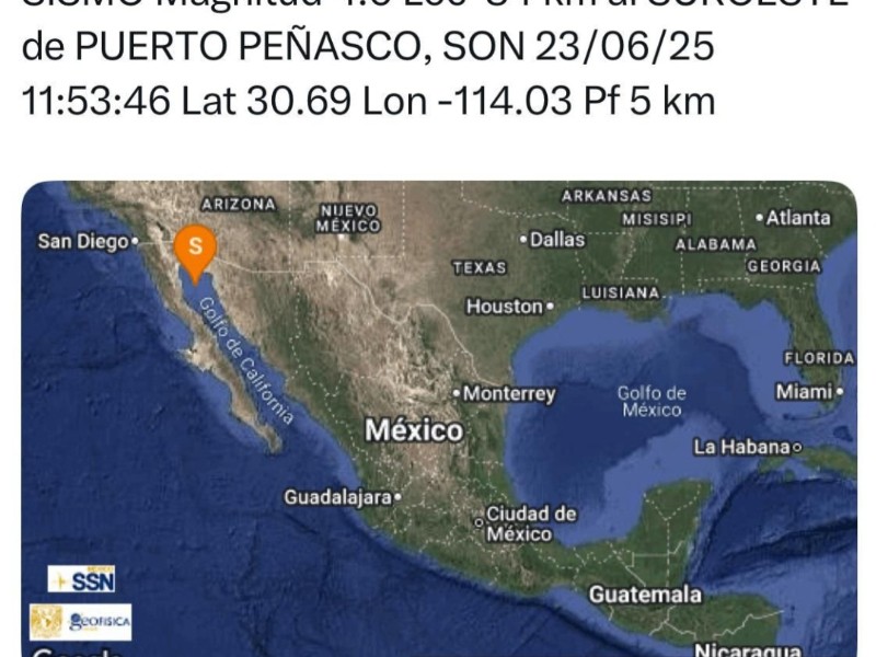 Movimiento telurico de 4.0 grados se presenta en Golfo de California