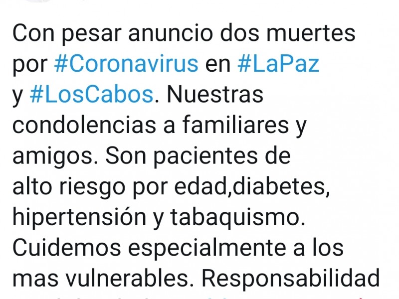 Muere el primer paciente con Covid-19 en Los Cabos