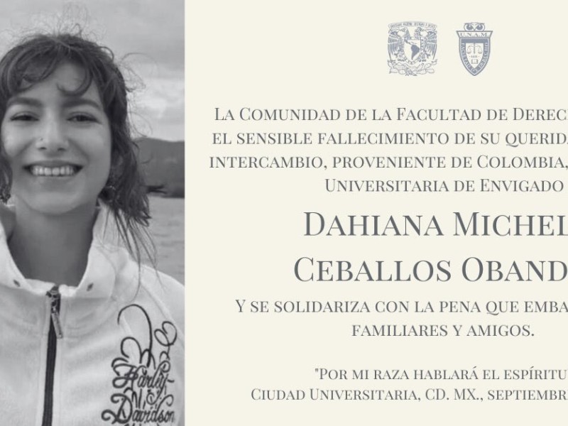 Muere una estudiante colombiana de intercambio en la UNAM