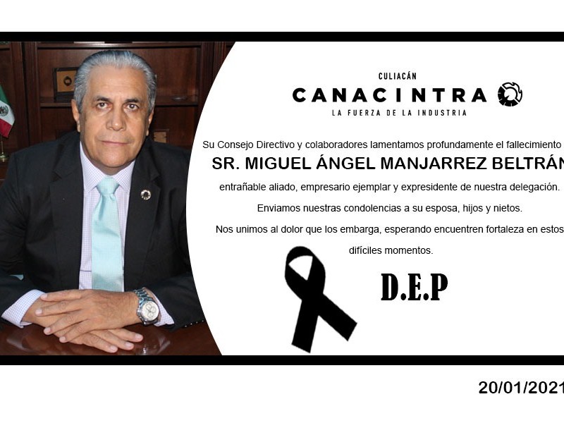 Muerte por COVID exdirigente de Canacintra Miguel Ángel Manjarrez