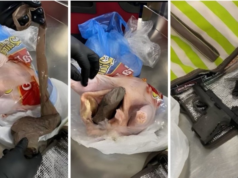 Mujer ocultó un arma en un pollo crudo