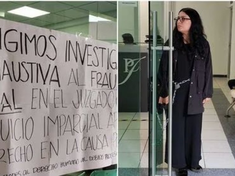Mujer se encadena en juzgado de Guanajuato; denuncia corrupción