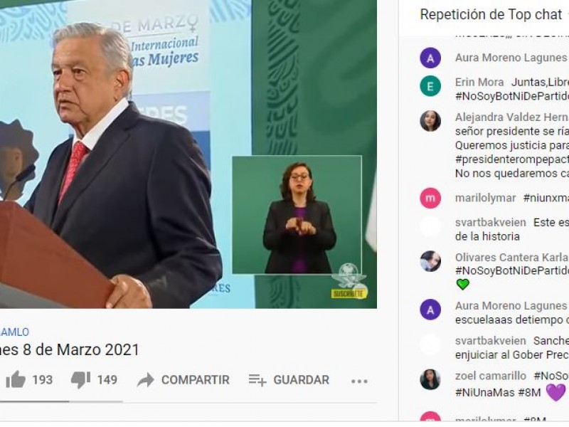 Mujeres toman virtualmente la mañanera de AMLO