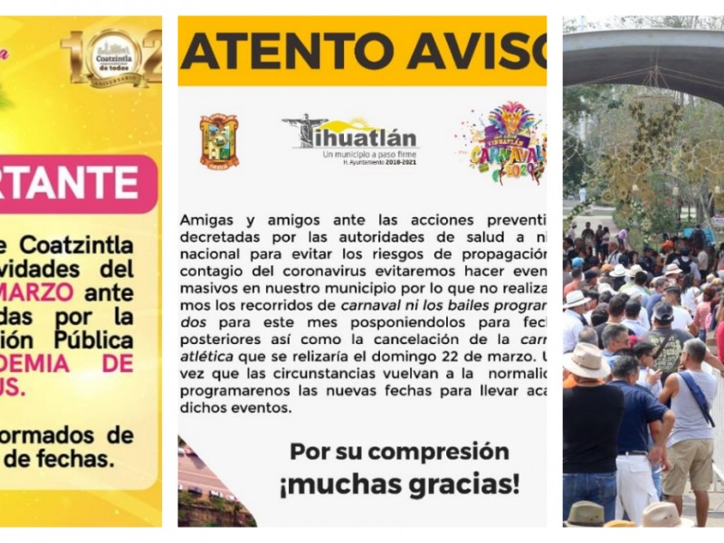 Municipios norveracruzanos suspenden eventos por Covid19