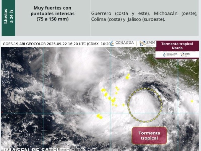 “Narda” se aleja pero sigue el pronóstico de lluvias intensas en Colima