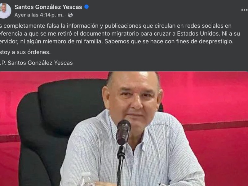 Niega ex-alcalde retiro de VISA por parte de autoridades estadounidenses