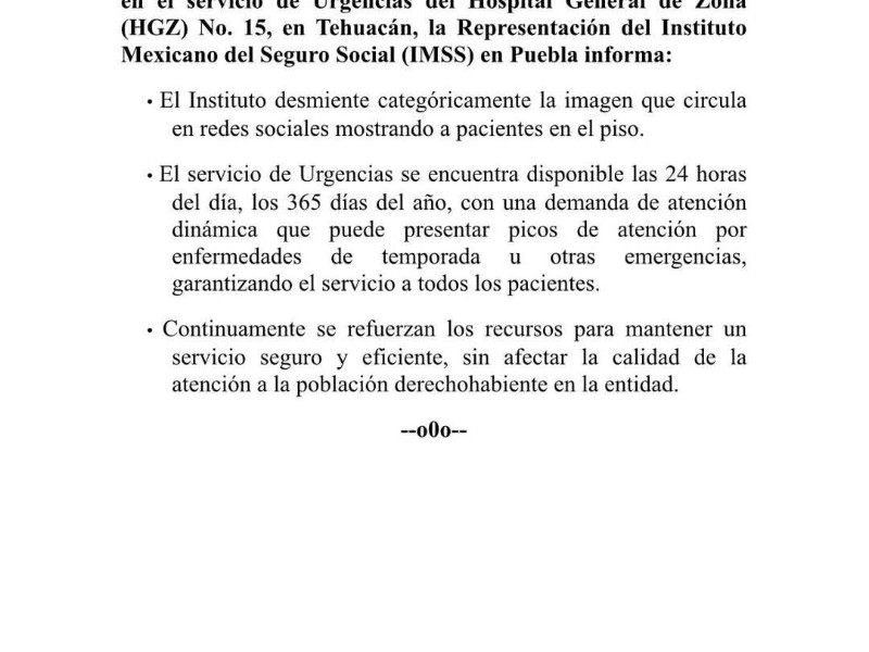  Niega IMSS que foto de pacientes en el piso sean reales