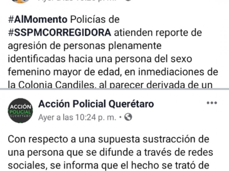 Niegan autoridades secuestro en Corregidora