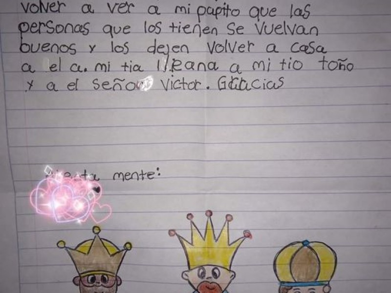 Niña pide a los reyes ver a su papá desaparecido