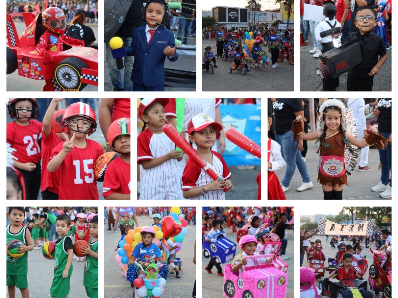 Niños del preescolar brillan en desfile por revolución mexicana en Salina Cruz