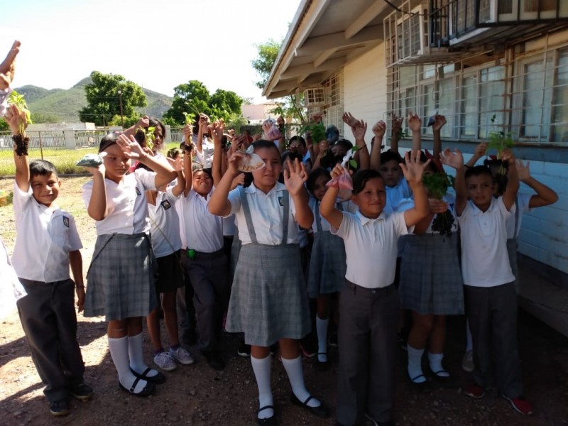 Niños participan en creación de Huertos Escolares