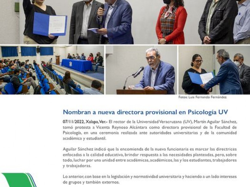 Nombran a nueva directora de psicología en la UV