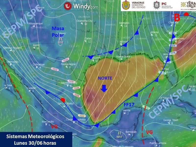 'Norte' afecta al estado de Veracruz con bajas temperaturas