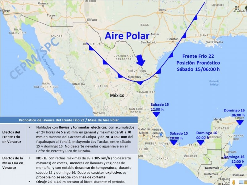 Norte Explosivo con rachas de 85 a 105 km/h