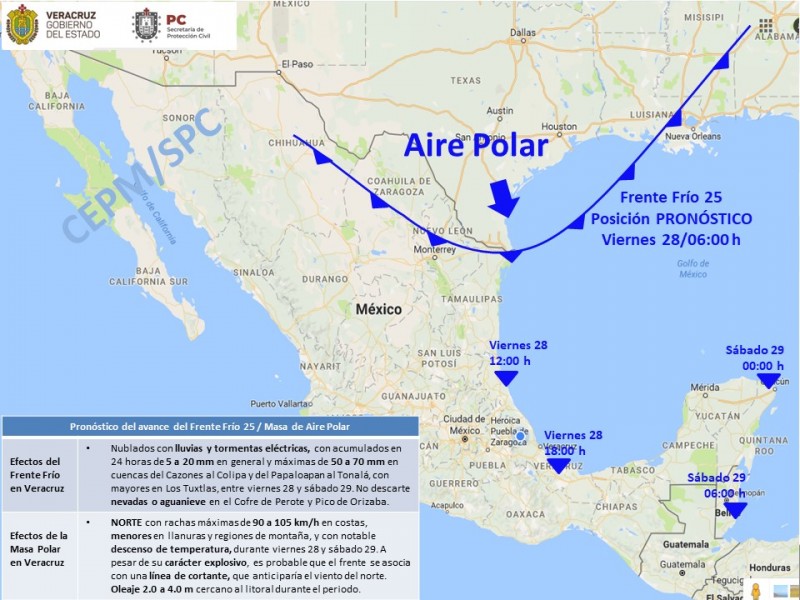 Nuevo Frente Frío; atentos a Norte explosivo