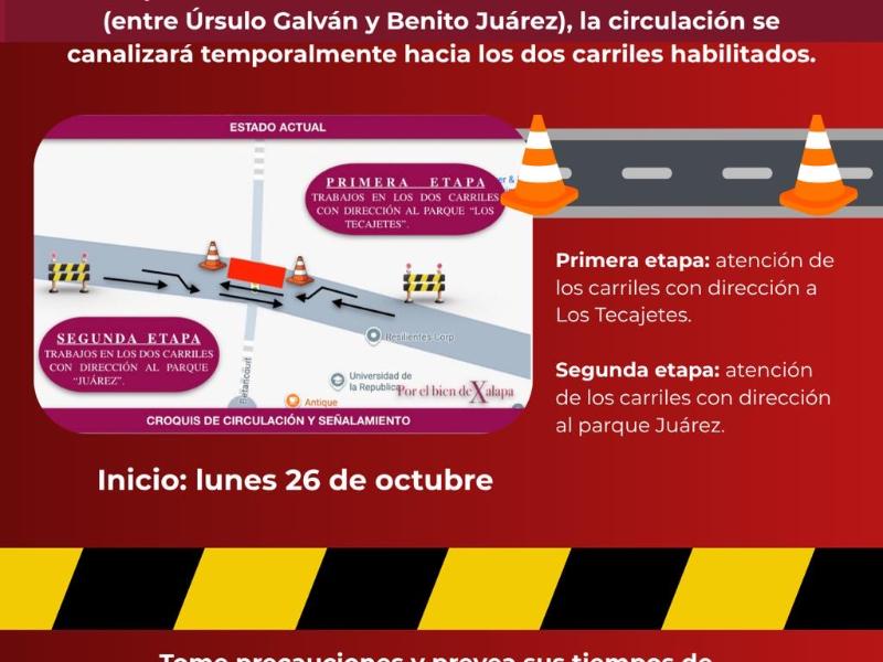 Obras provocarán cierres viales en dos puntos de Xalapa este lunes