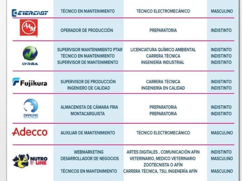 Ofertan más de 100 vacantes de empleo