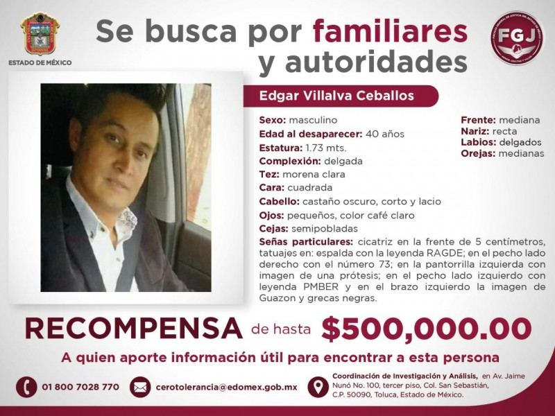 Ofrece FGJEM recompensa por localizar a Edgar Villalba