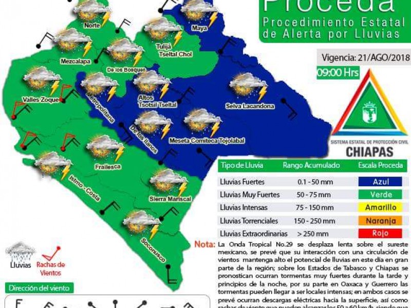 Onda tropical 20 ocasionará lluvias en Chiapas.