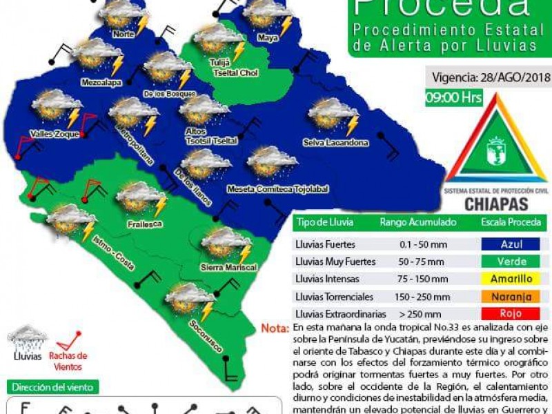 Onda tropical 33 ocasionará lluvias en Chiapas