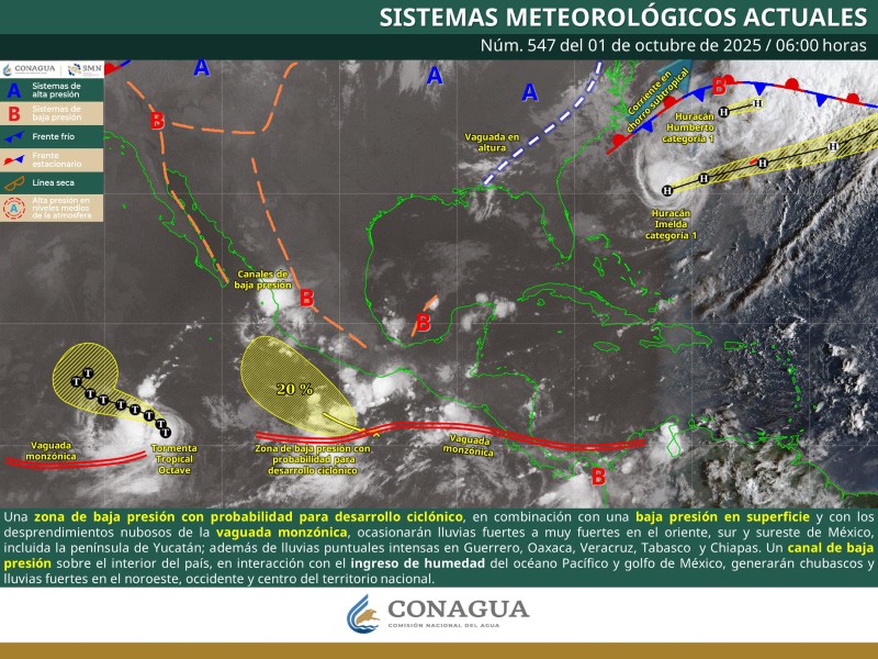 Onda Tropical #35, con probabilidad de desarrollo ciclónico frente a costas oaxaqueñas
