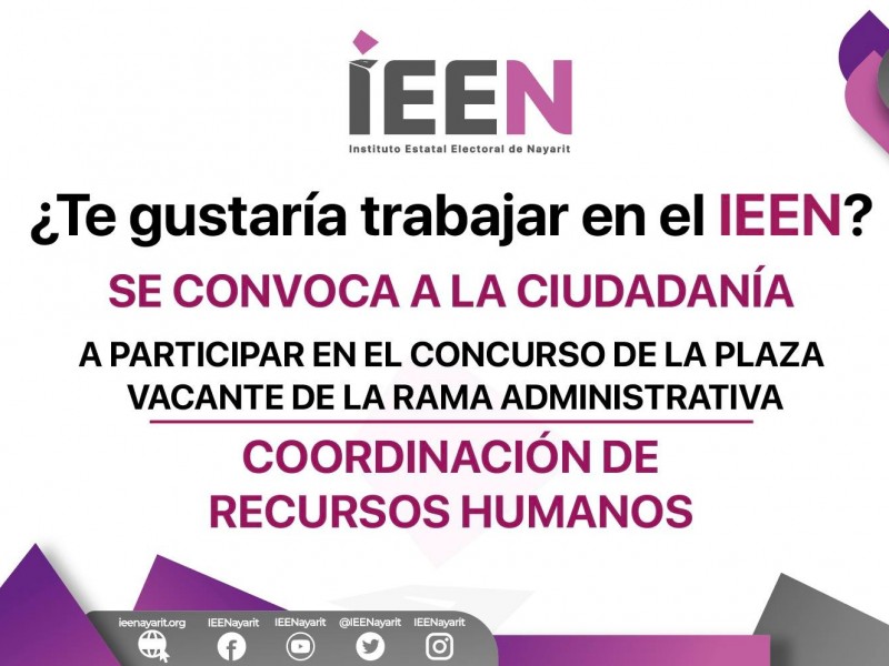 Oportunidad laboral en el IEEN, buscan personal de recursos humanos