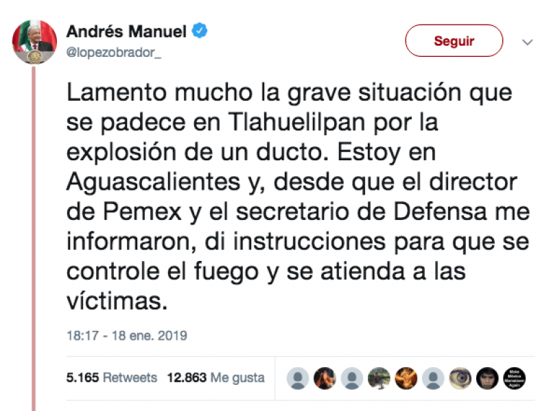 Ordena AMLO ayudar tras explosión