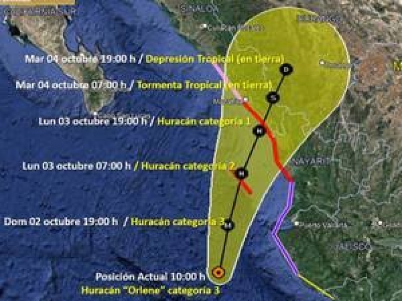 Orlene baja su intensidad, pero mantiene trayectoria