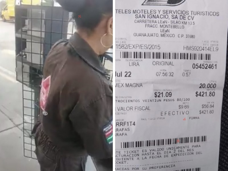 Paga 20 litros de gasolina  y le dan 18