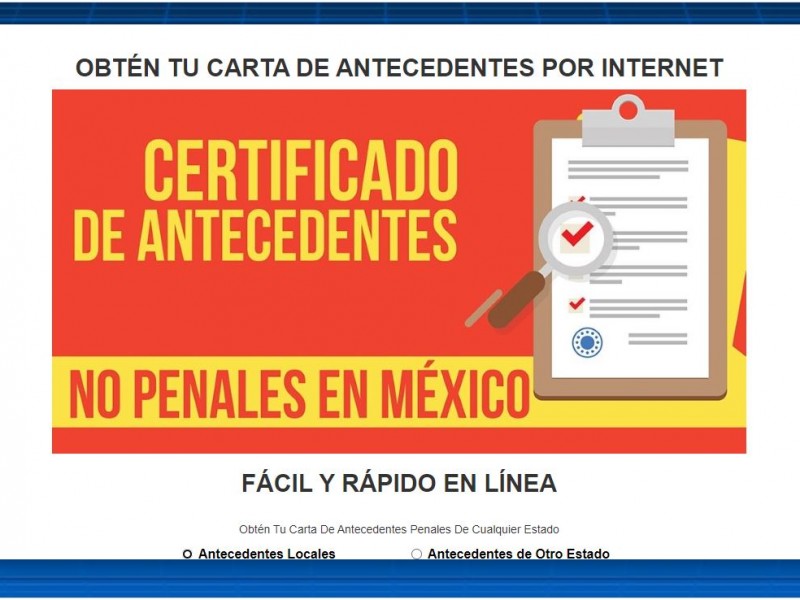 Página fraudulenta que emite carta de antecedentes no penales