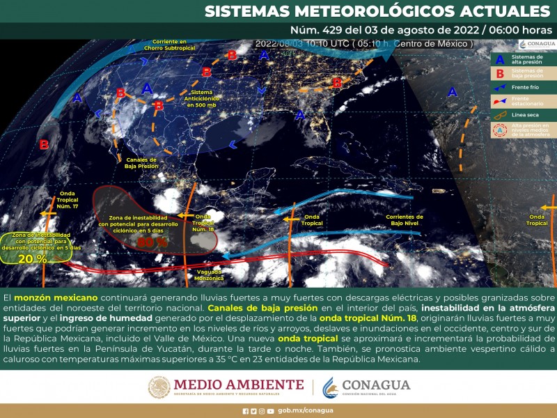 Para este miércoles se esperan precipitaciones ligeras para Sinaloa