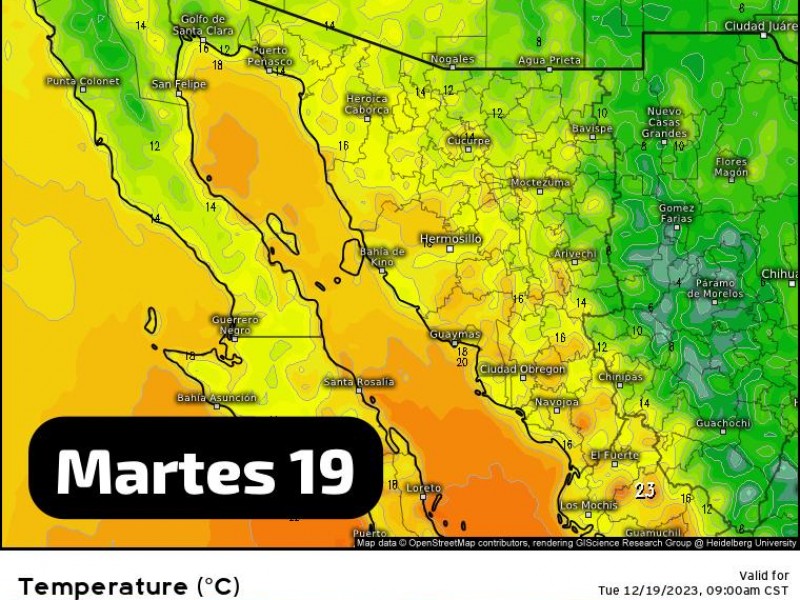 Para hoy martes se espera una máxima de 27°C