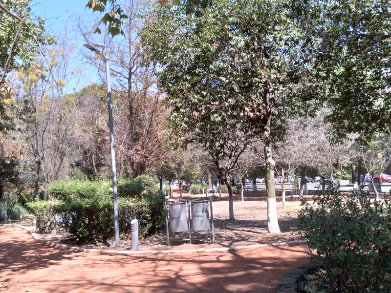 Parque Urawa en penumbras, el alumbrado público se encuentra inservible