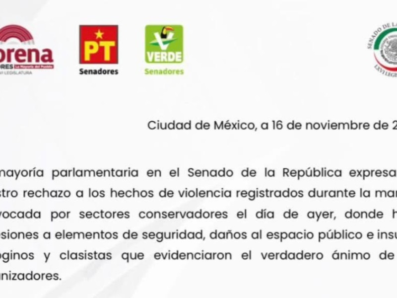 Partidos condenan acciones violentas registradas durante marchas