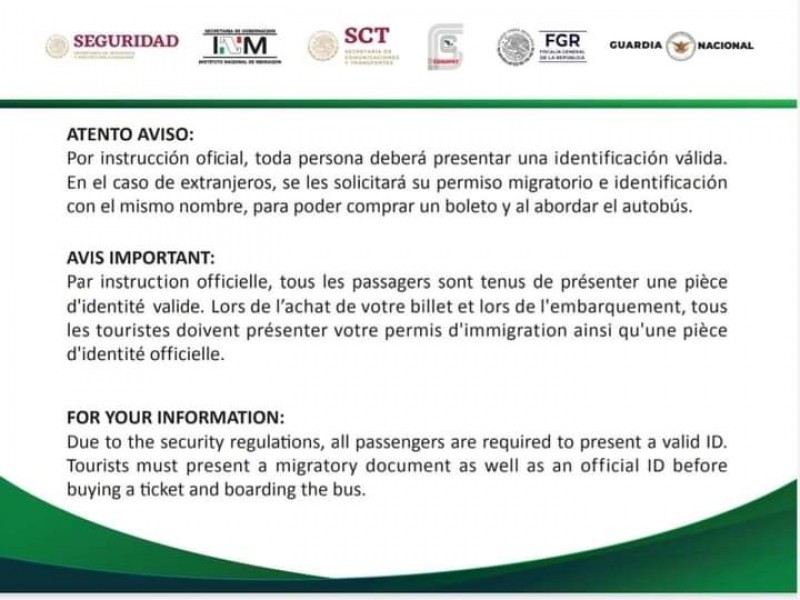 Pedirán credencial a usuarios del transporte foráneo ante migración