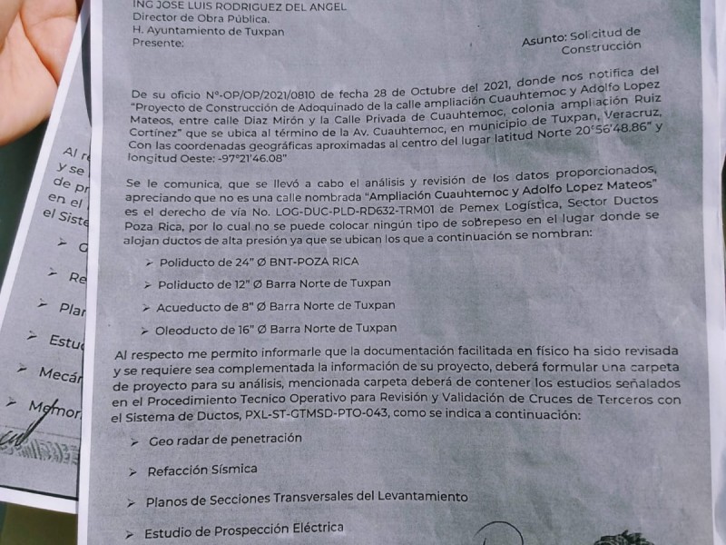 PEMEX advierte zona de ductos en ampliación Ruiz Cortines