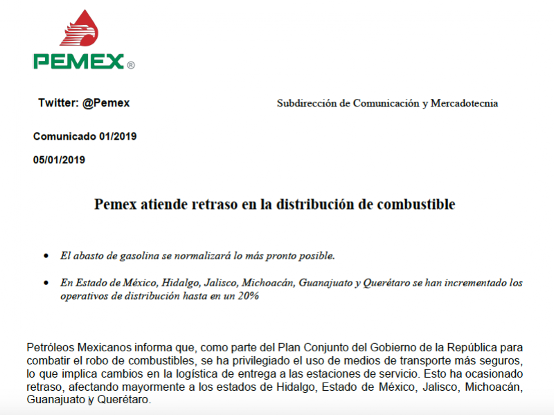 Pemex promete restablecer servicio de gasolina