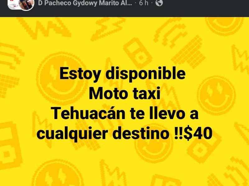 Pese a problema anuncian mototaxis en redes sociales