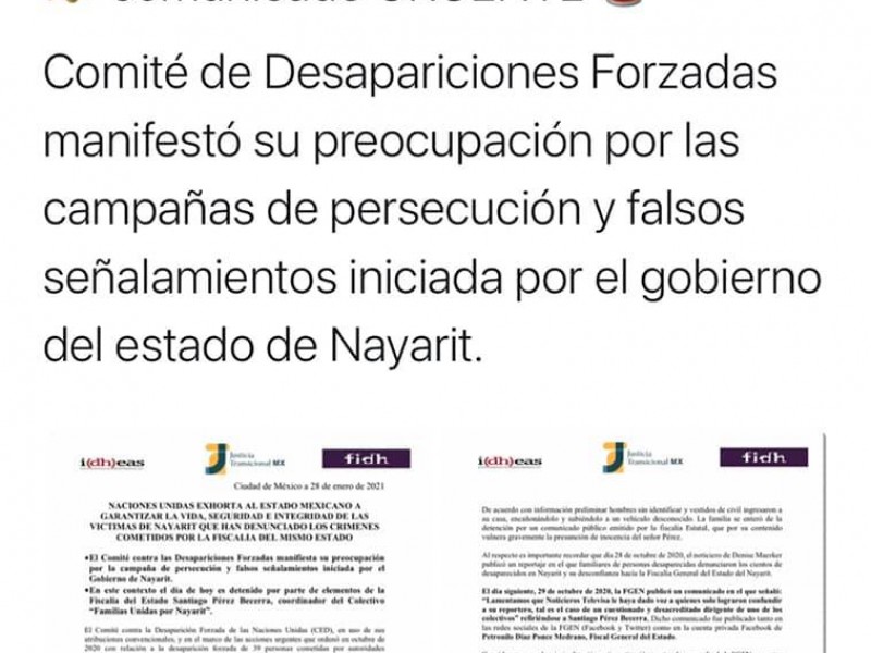 Pide ONU proteger a activistas que denunciaron desaparición forzada