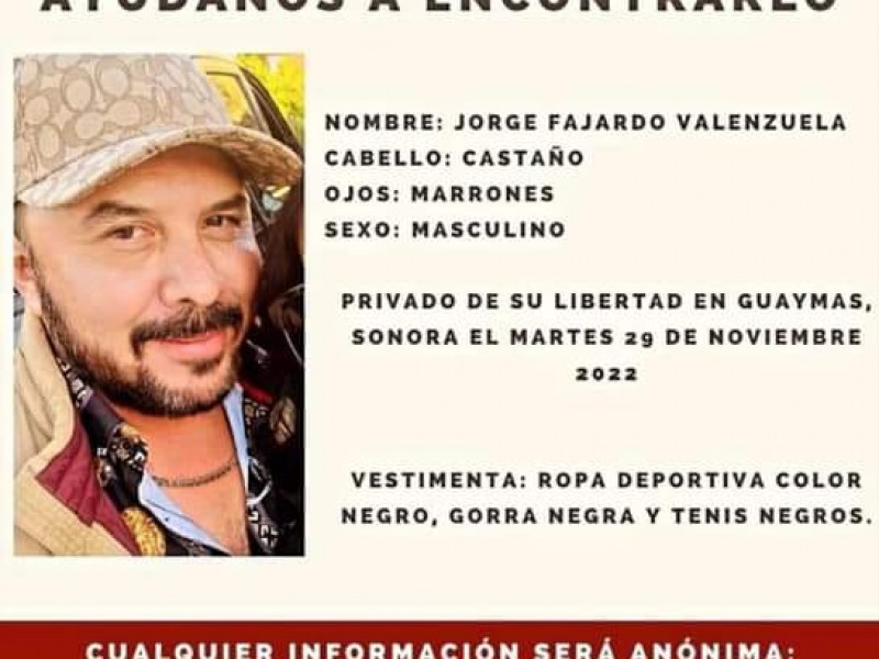 Piden apoyo para localizar a Jorge Fajardo, secuestrado esta mañana