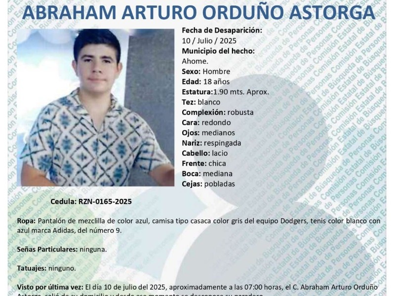 Piden ayuda para localizar a Abraham Arturo, desapareció en Ahome