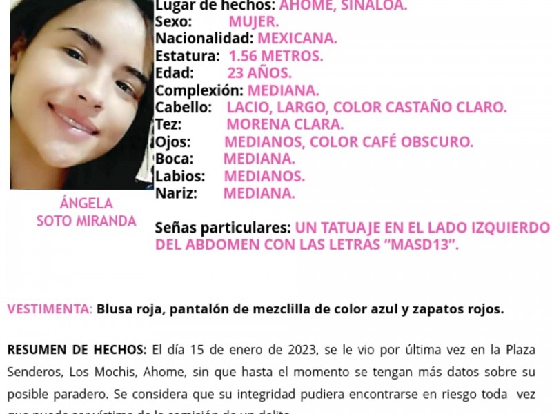 Piden ayuda para localizar a Ángela Soto desaparecida en LM