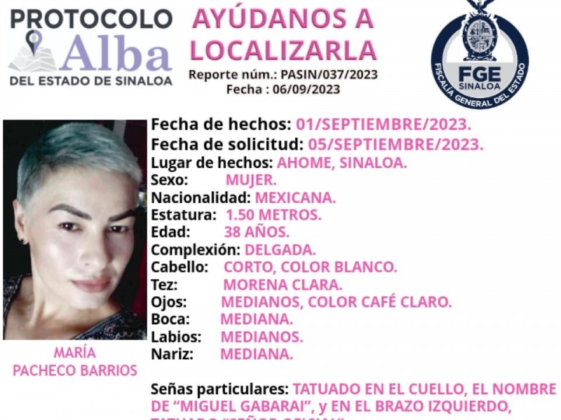 Piden ayuda para localizar a mujer desaparecida en Los Mochis