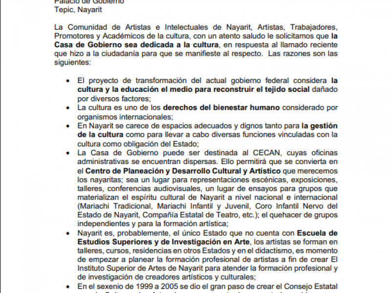 Piden designar casa de gobierno como espacio cultural