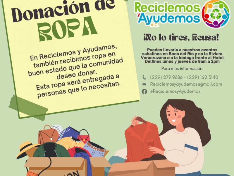 Piden donaciones de ropa y material reciclado en Boca